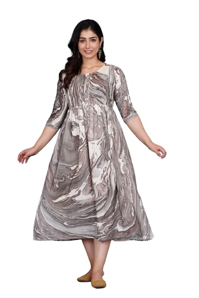 Women's Printed Maternity Feeding Gown Dress with Zipper-picture-43