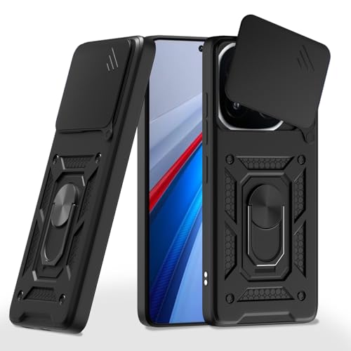 Image of Pikkme Back Cover for iQOO 13 5G | D10 Tough Armor | 360 Protection Case | Sliding Camera Shield Cover & Ring Holder Stand Bumper Case (Black)