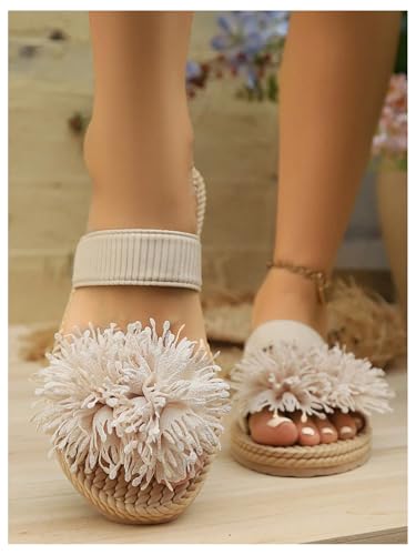 Verdusa Women's 3D Floral Straw Double Strap Flat Sandals Braided Open Toe Summer Slippers3