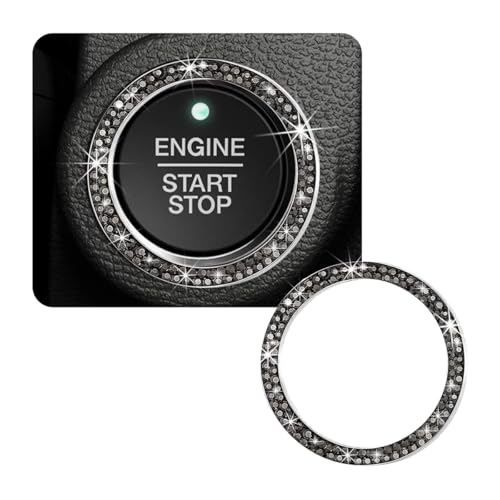 Image of Car Bling Crystal Rhinestone Engine Start Ring Decals, Sparkling Diamond Car Push Start Button Ignition Ring Sticker, Auto Key Ignition Knob Ring Decoration for Women Girls (Bright Black)