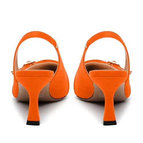 Womens Pumps, Pointed Toe Elastic Slingback Pumps, Mid Heel Fashion Solid Faux Suede Heel Shoes for Women4