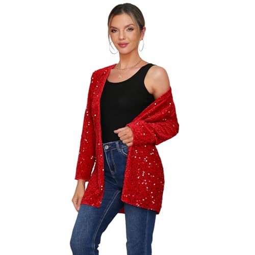 Women's Sequin Jacket Sparkly Blazer Open Front Glitter Cardigan Long Sleeve Coat for Casual Party Cocktail2