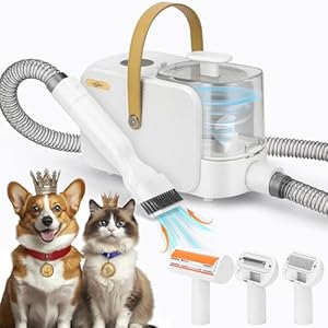 2.0L Dog Grooming Kit, Pet Grooming Kit & Vacuum Suction 99% Pet Hair Groomer, Professional Slicker Brush with 4 Proven Grooming Tools for Dogs Cats, Quiet Pet Vacuum Groomer (Whtie)