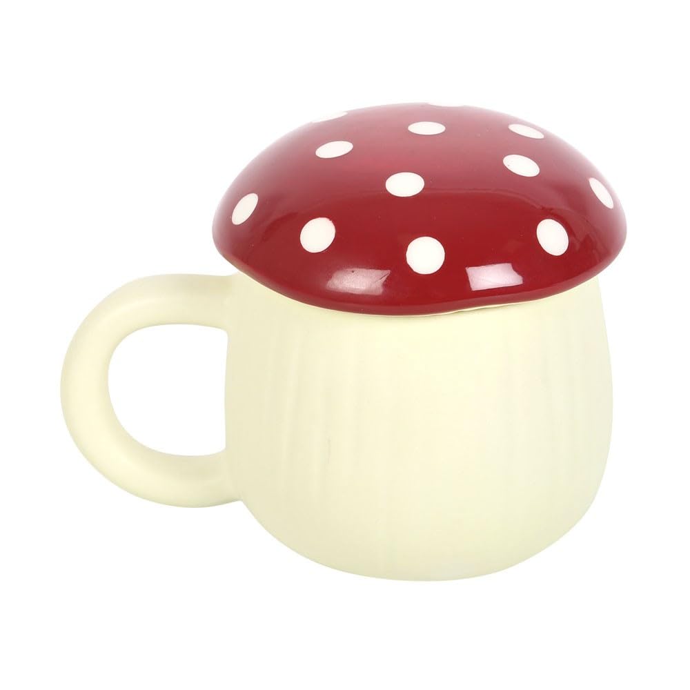 Enchanted Mushroom Shaped Lidded Ceramic Coffee Mug Gift