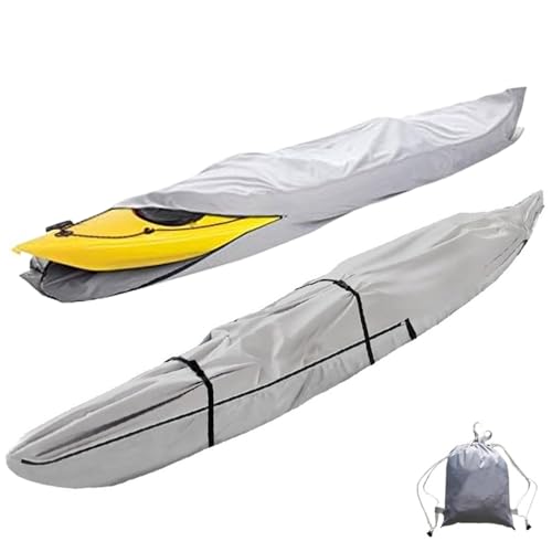 Kajak Abdeckung 3m-5.5m Kanu Abdeckung Plane Bootsplane Kajak Persenning Kanu Abdeckplanekanu Wasserdicht UV-Beständig Staubdicht Abdeckplane für Kanu Kajak Abdeckungen(Gray,5 m/16ft)