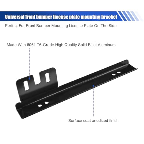 Car License Plate Bracket Holder, Aluminum Front Bumper License Plate Relocator Frame Holder Bar, License Plate Mount Bracket Kit with Bolts and Nuts, Universal License Plate Holder (Black)