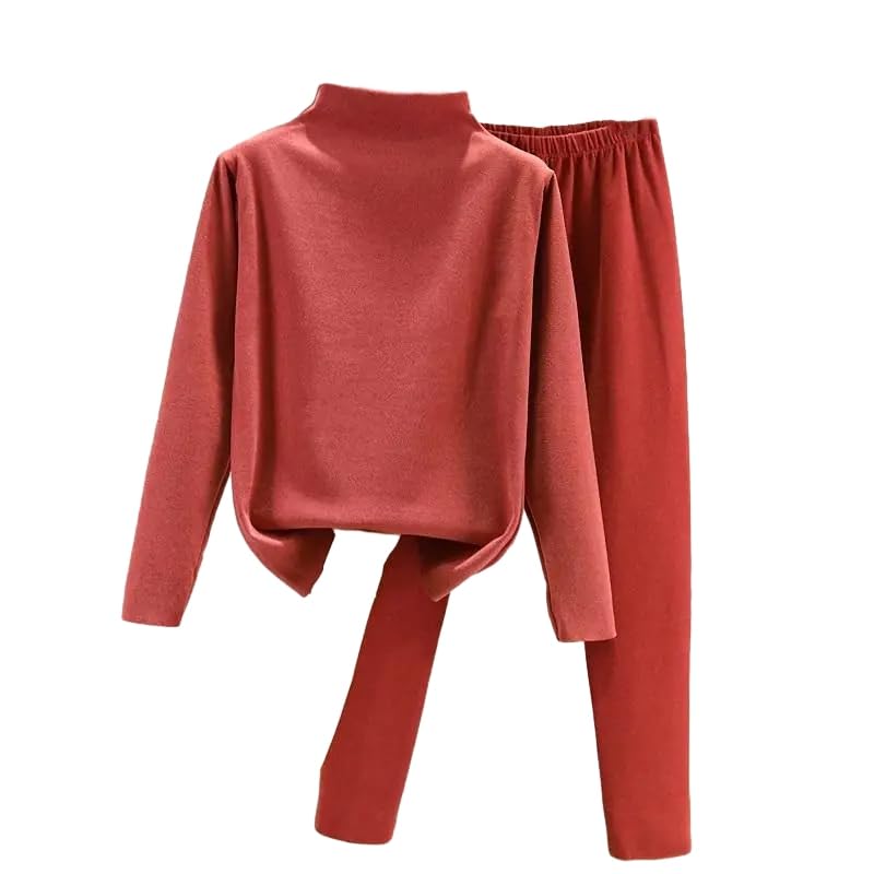 OFFSUM Ropa Interior Térmica Mujer - Traje De Lencería De Invierno para Mujer, Tops Ajustados De Terciopelo + Pantalones Largos, Ropa De Pijama Simple Y Cálida De 2 Piezas