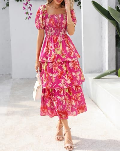 Image of BTFBM Womens Floral Smocked Summer Maxi Dresses