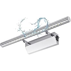 Lampara De Baño Con Interruptor Glighone Aplique Baño Luz de Espejo 21 LED 5W 40cm Lámpara Moderno Iluminación para Maquillaje contra Niebla Acero Inoxidable con Interruptor para Cuarto de Baño, Tocador, Probador, Blanco Frío