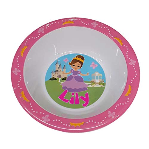 Childrens' Melamine Bowl - Princess Design - 53 Girls' Names Available (Lily)