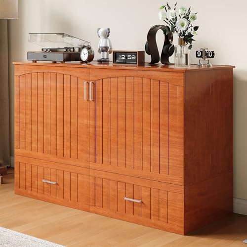 Mjkone Murphy Bed with Tri-Fold Mattress, Queen Cabinet Bed with