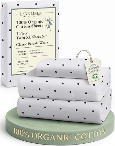 Image of LANE LINEN 100% Organic Cotton Twin XL Sheets Set 3-Piece Pure Percale Bedsheets Bedding Breathable Fits Mattress Upto 15 inch Deep - Black Polka Dot