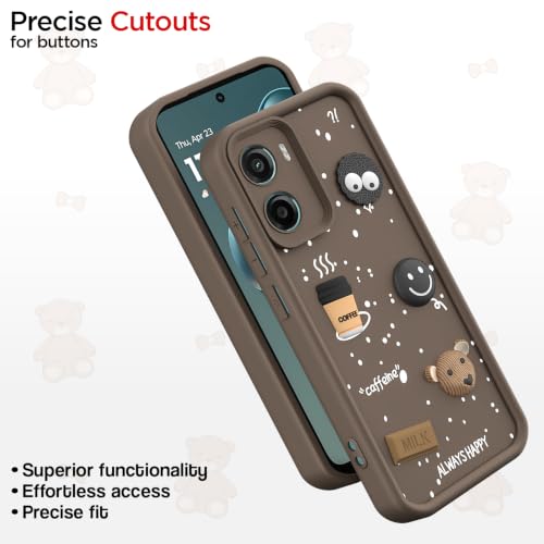 Image of Pikkme Back Cover for Motorola Moto G05 | 3D Bear Silicone Cute & Fun Coffee Cartoon | Full Body Protection Bumper Case (Brown)