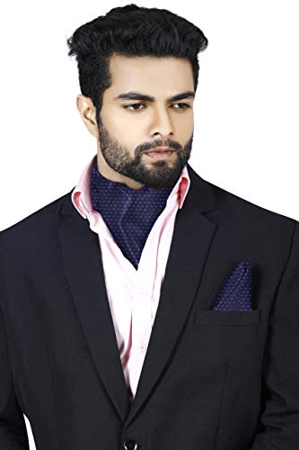 Image of BLACKSMITH Jacquard Microfiber Neckwear Ascot and Matching Pocket Square Set for Men