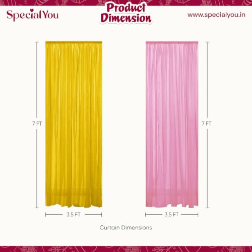 Image of SpecialYou Ganpati Decoration Setup for Home with Pink & Yellow Backdrop Cloth for Decorations Pooja, Wall Decor Items for Living Room, Varalakshmi Pooja Decoration Items- 8pcs
