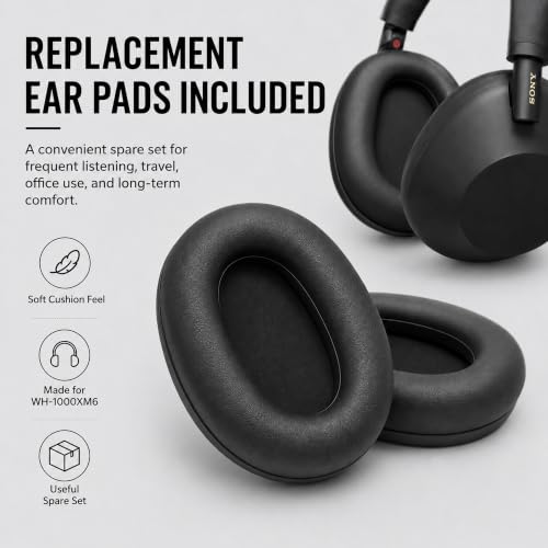 Image of Sony WH1000XM6 /B Best Wireless Noise Canceling Headphones, Black Bundle with Deco Essentials Headphones Ear Pads Replacement Headset Ear Cushions and Deco Gear Unofficial Master Guide