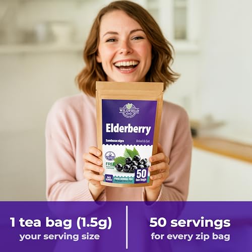 Image of 50 Bags Elderberry Fruit Herbal Tea (Sambucus) - 50 Tea Bags 1.5g Elderberry Berry Tea Sauco