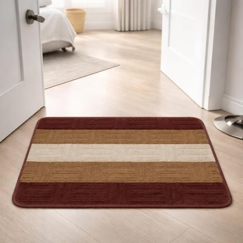 Image of DecorTwist PVC Door Mat 60x40 cm | Heavy Duty Indoor Outdoor Entrance Mat | Anti-Slip Rubber Back | Waterproof Dust & Dirt (Style 5 [ Brown Stripe ], Rubber Backing Door Mat 60 * 40 cm, Pack of 2)