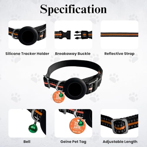 tag8 Airtag Katzenhalsband, reflektierendes Kätzchenhalsband mit Apple-Airtag-Halterung für Mädchen, Jungen, Katzen, 1,1 cm breit und leicht (Orange) – Bild 5