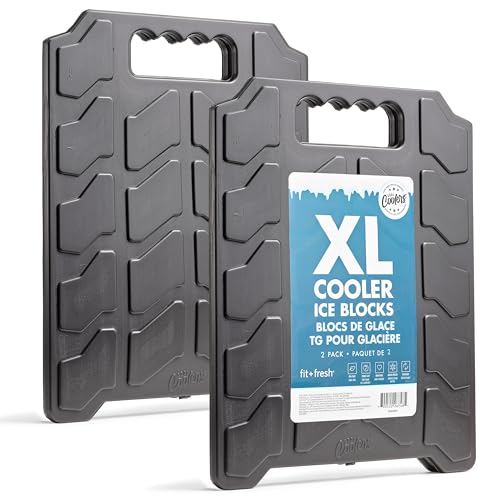 Cool Coolers by Fit & Fresh XL Slim Cooler Ice Blocks, Reusable & Long Lasting XL Ice Packs for Coolers, Slim XL Ice Packs for Cooler Bags, Space Saving, Quick Freeze, 10