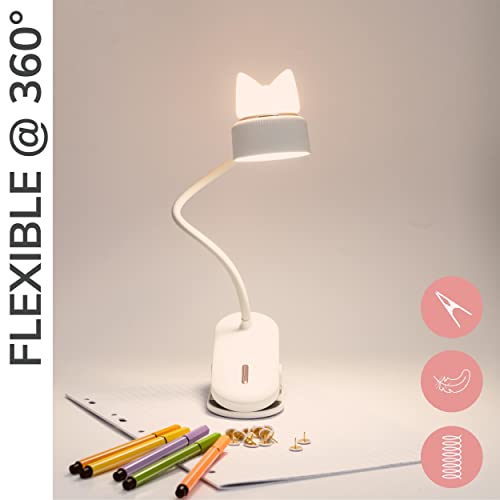 Lampada flessibile a clip e luce notturna / LED e USB ricaricabile / Lampada da lettura a clip / Lampada da lettura a clip per scrivania, laboratorio, letto o comodino - Bianco - Per bambini e adulti - Image 5