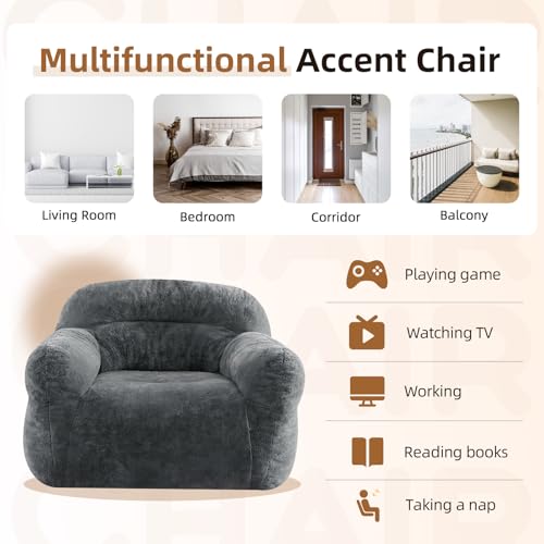 Image of Spacocld Giant Bean Bag Chair for Adults - Large Bean Bag Couch with Armrests, Bean Bag Sofa Stuffed High-Density Foam, Plush Lazy Sofa Comfy Chair, BeanBag for Bedroom, Living Room (Dark Grey)