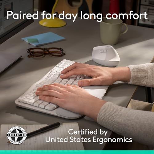 Image of Logitech Wave Keys & Lift Vertical Mouse - Ergonomic Wireless Keyboard and Mouse Combo - with Cushioned Palm Rest, Easy-Switch, Bluetooth, for Multi-OS, Windows /Mac - Off-White