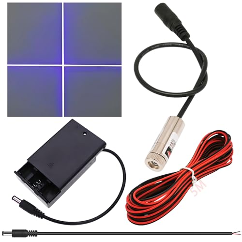 CTRICALVER Kit de módulo láser de foco ajustable, Diodo de módulo láser industrial de 405 nm, 3-5V, Conector DC de 2,1 mm + Kit de fuente de alimentación (Forma de la fuente de luz: Cruz morada)