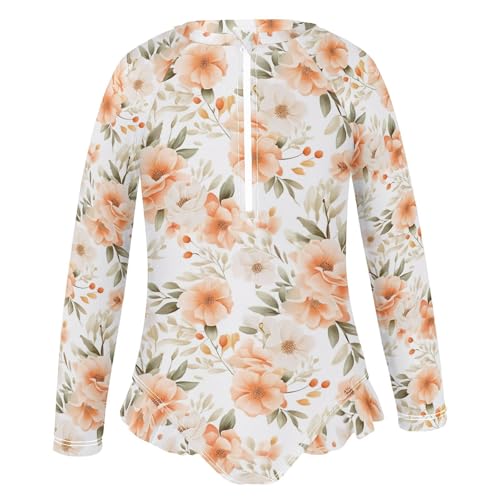 Peach Bloom Flower Floral Girls Long Sleeve Swimsuit UPF 50+ Rashguard Swimwear One Piece Bathing Suit 212172874