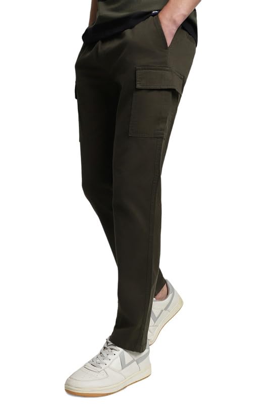 Image of Dennis Lingo Men's Cotton Lycra Full Length Solid Slim Fit Cargo Trousers