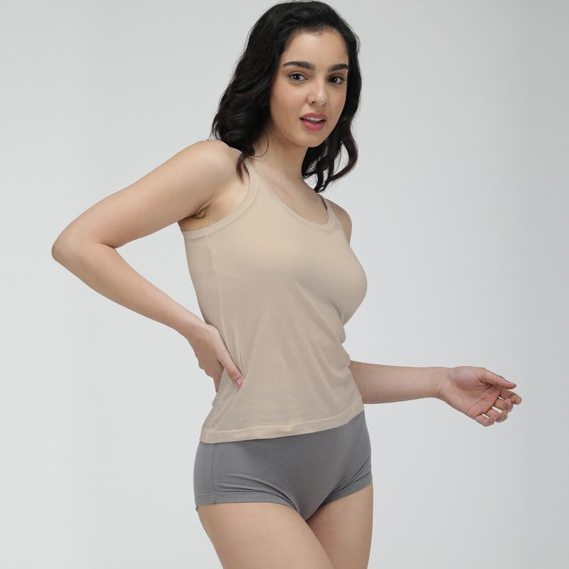 Image of Amul Comfy Women's Pure Cotton Camisole with Fabric Strap and Stay Fresh Treatment Pack of 4(Assorted Colours May Vary)