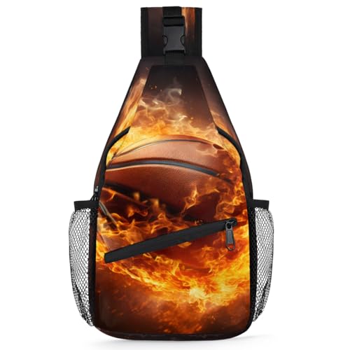 Cool Basketball Ball Sport Sling Bag Crossbody Sling Backpack Hiking Daypack for Men Women Chest Bag for Travel Running