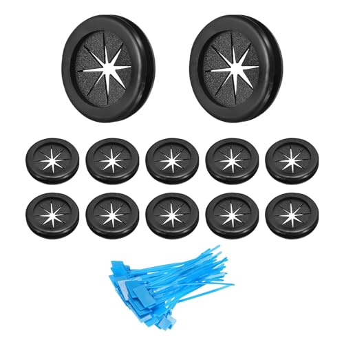 QUARKZMAN 12Pcs 1-9/64(29mm) Diametro Interno 1-1/4 (32mm) Foro Di Trapano Guarnizioni Doppia Faccia Tappo Foro Round Firewall Con Fascette Segnate Per Protezione Cavi Casa Ufficio Nero