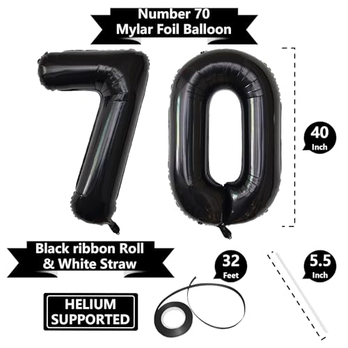 Image of Number Balloons Black Party Balloon - Giant Number 10 Balloon, 40 Inch Large Balloon for Birthday Decorations, Black Party Supplies for Men Women