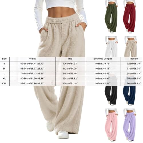 Fluffy Pajama Pants for Women Plush Fuzzy Solid Cute Pajama Pants Beige - image 4
