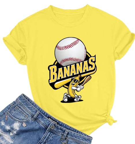 Banana Shirts Baseball Shirt Baseball Player T-Shirts Team Women Baseball Mama Tee Funny Baseball Fan Short Sleeve Top