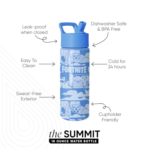 Image of Simple Modern Fortnite Water Bottle with Straw Lid | 18oz Insulated Stainless Steel Tumbler & Spill Proof Cup for Girls, Boys | Summit | Fortnite
