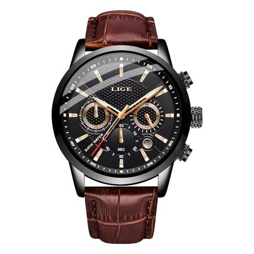 LIGE Herren Uhr Mode Chronograph Sport Wasserdichter Analoger Quarz Edelstahl Lederuhr Klassische Business Casual Armbanduhr