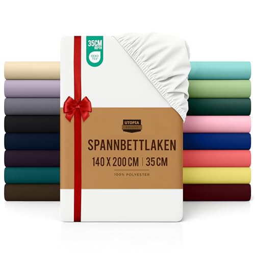 Utopia Bedding - Spannbettlaken 140x200cm - Weiß - Gebürstete Mikrofaser Spannbetttuch - 35 cm Tiefe Tasche