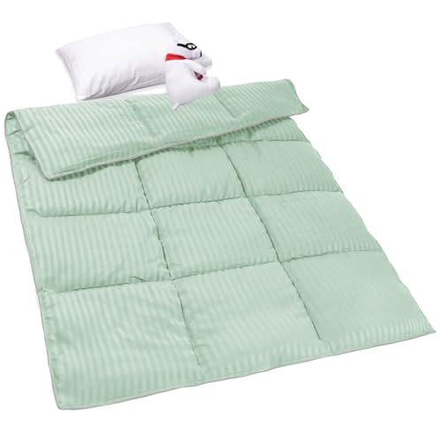 Image of ZPECC Toddler Down Alternative Comforter, 39x47 Hypoallergenic Baby Blanket Quilt, Soft Breathable Lightweight All Season Kids Duvet Insert for Crib Stroller Cot Daycare, Green Stripe