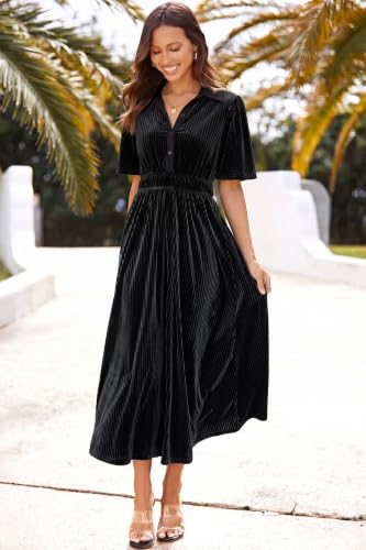 Image of Sissyaki Velvet Maxi Dress Fall Wedding Guest Dress 2026 | Semi Formal to Formal Events, Family Pictures, Holiday Party Dinner Dress
