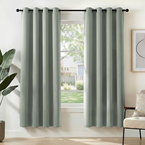 Deconovo Blackout Curtains Eyelet, Super Soft Thermal Insulated Drapes, Noise Redudcing Bedroom Curtains for Living Room, 52 x 90 Inch, Sage Green, 2 Panels