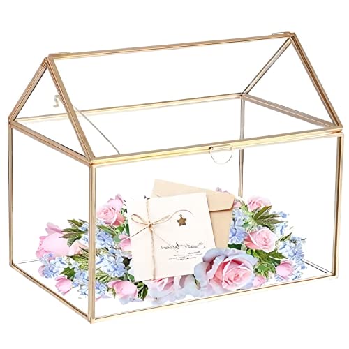 Mostbest Glass Wedding Card Box, Glass Gift Boxes, Terrarium Card Holder Perfect for Centerpiece Decor,Wedding Receptions, Planter Holder, Gift & Display Box (8.26"x5.9"x7.48")