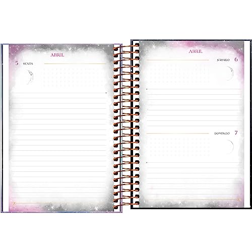 Tilibra - Agenda Espiral Diária 14 x 20 cm Magic 2024 - Fundo Branco com Manchas Rosa, Azul e Verde-