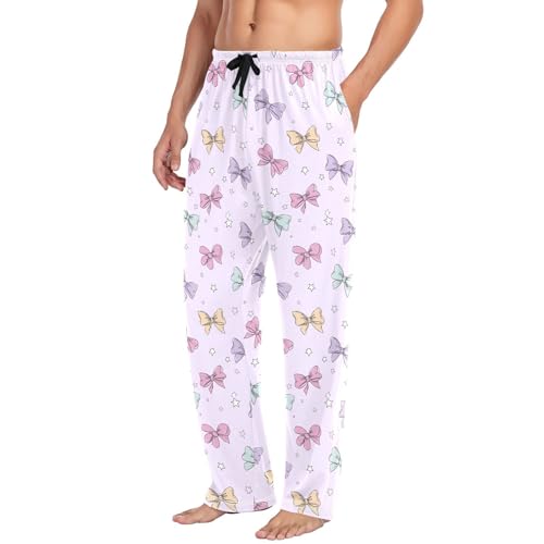 Men's Kawaii Bows Pajama Pants with Pockets - Straight Fit Cotton Sleep Bottoms for Lounge & Nightwear#7244