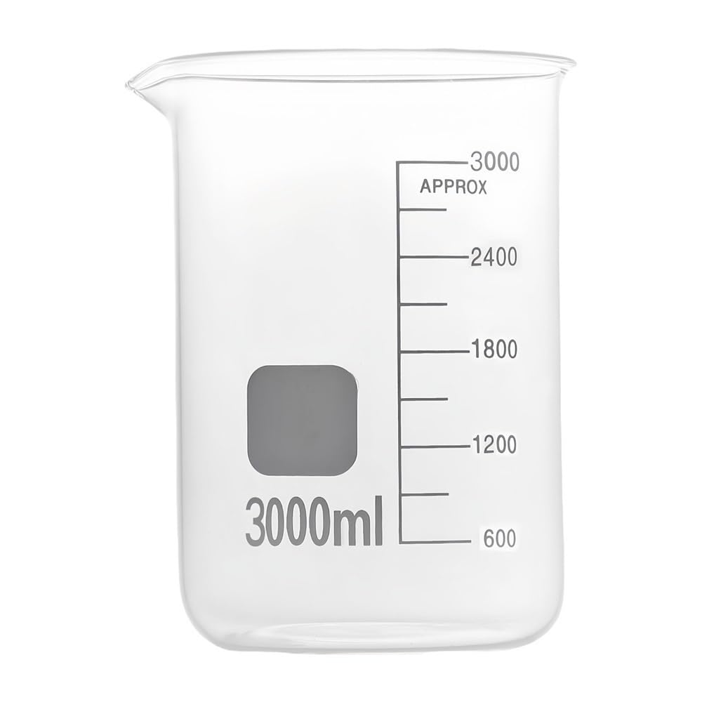 Laborglasbehälter 3000 ml Becherglas, Laborbedarf, transparentes aus Borosilikatglas, verdickt, mit Ausguss, 1 Stück