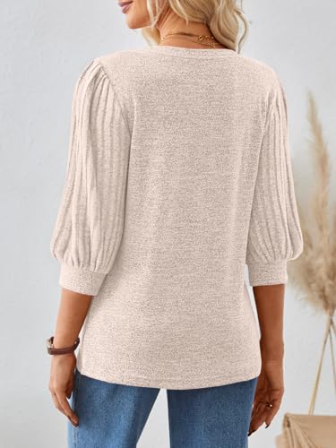 AUTOMET 3/4 Length Sleeve Womens Tops Puff Sleeve Lightweight Fall Sweaters Business Dressy Casual Work Blouses Cute T Shirts4