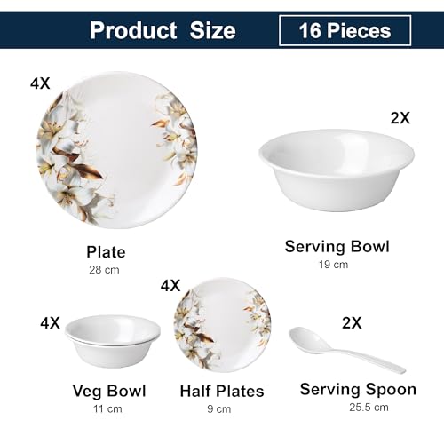 Image of Golden Fish 16 Pieces Complete Dinner Set for Home | 4 Full Plates, 4 Quarter Plates, 4 Veg Bowls, 2 Donga & 2 Serving Spoons | Ideal for Family Dining, Guests, Parties & Gifting