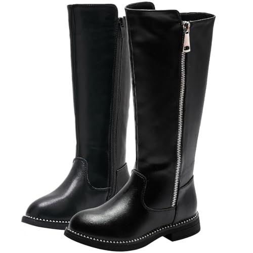 Girl's Leather Side Zipper Knee High Riding Boots Waterproof Snow Boots Warm Fur-Lined Winter Boots(Toddler/Little Kid/Big Kid)