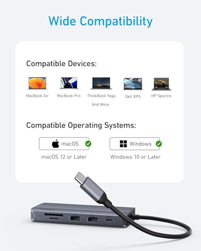 USB C Hub, hub USB-C con due display (10 in 1), display HDMI 4K a 30 Hz con Power Delivery da 100 W max, porte dati USB-C e USB-A da 5 Gbps per MacBook, Lenovo, Dell XPS, laptop HP e altro - Hub USB - Immagine 5